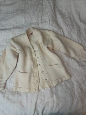 Cream Button-Front Women's Sweater Cardigan, vintage, 100% wool